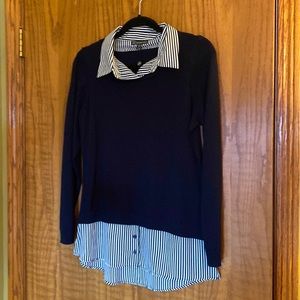One pice striped shirt with blue sweater
